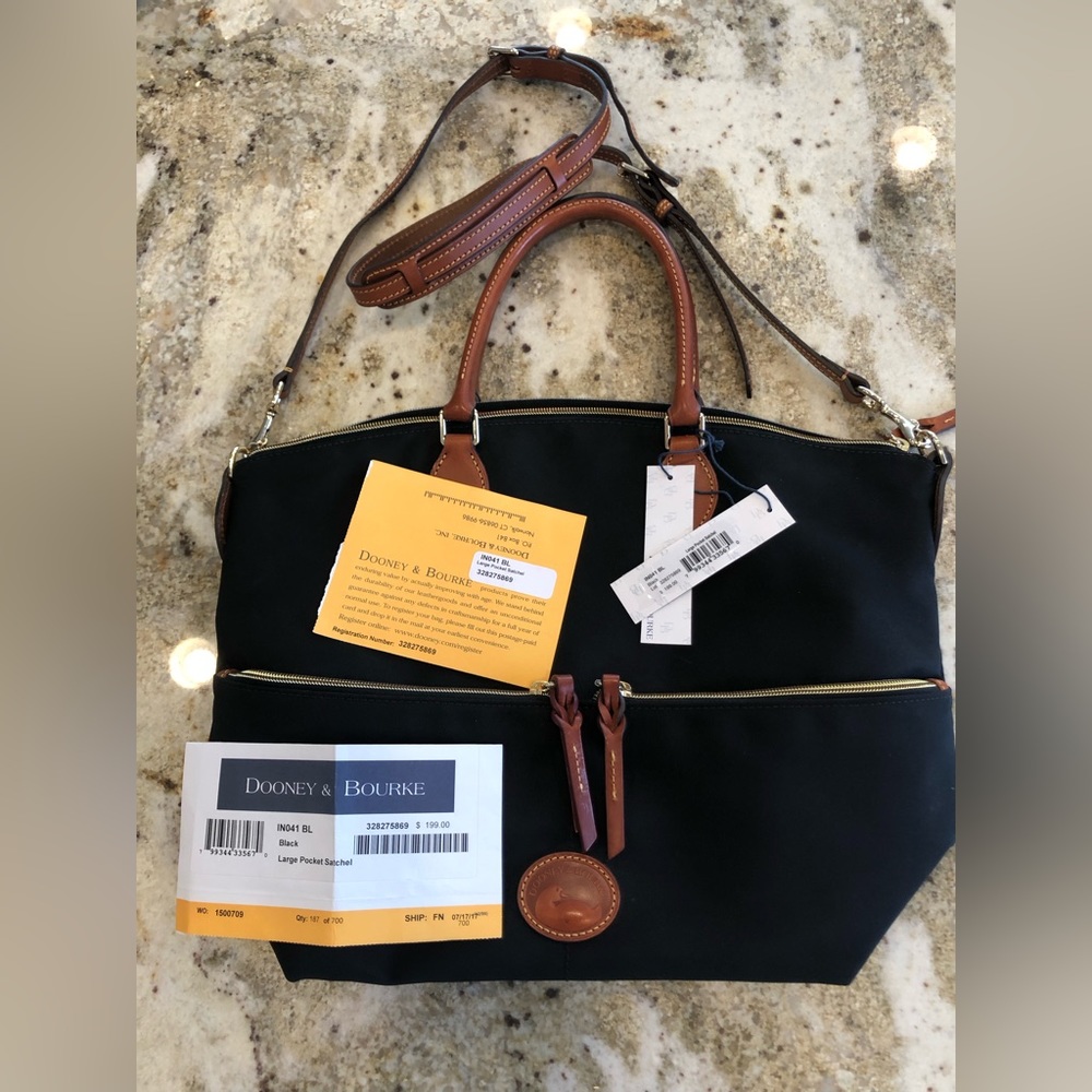 Dooney & Bourke Canvas Black/Tan Large Pocket Satchel.